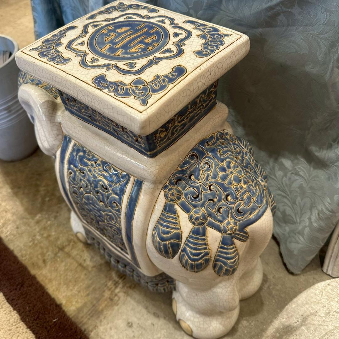 iΦ【2個セット】象 陶器製 置き物 花台 フラワースタンド オブジェ 鉢置き