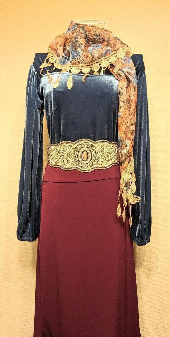 ブラウス　フラメンコ衣装　ストレッチ　ブルー LL〜大きめサイズ