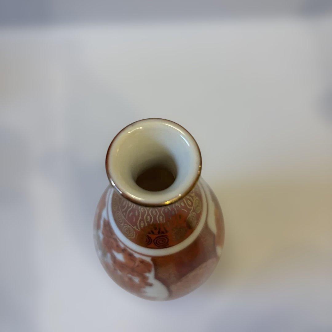 明治九谷 九谷焼 庄三様式 赤絵金彩 人物山水図 徳利 一対【2本】高さ14cm