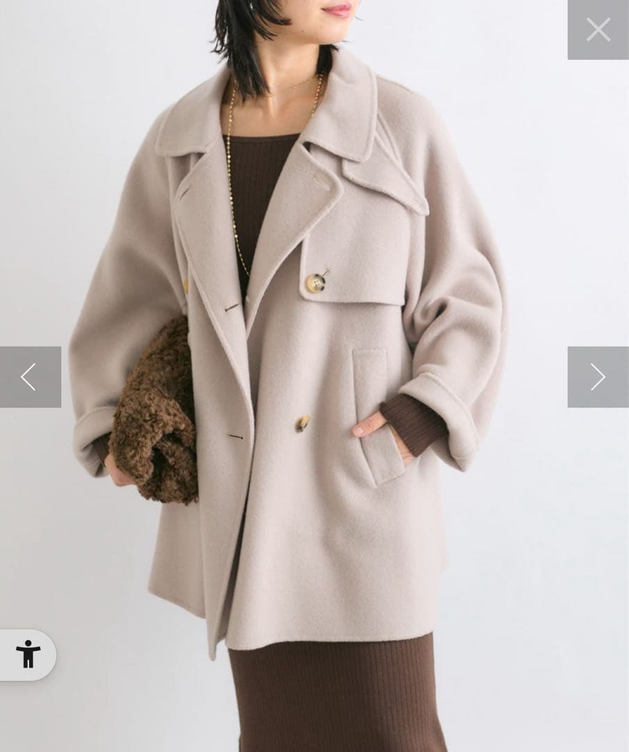 【軽い着心地】ウールリバーミドルコート　グレージュ