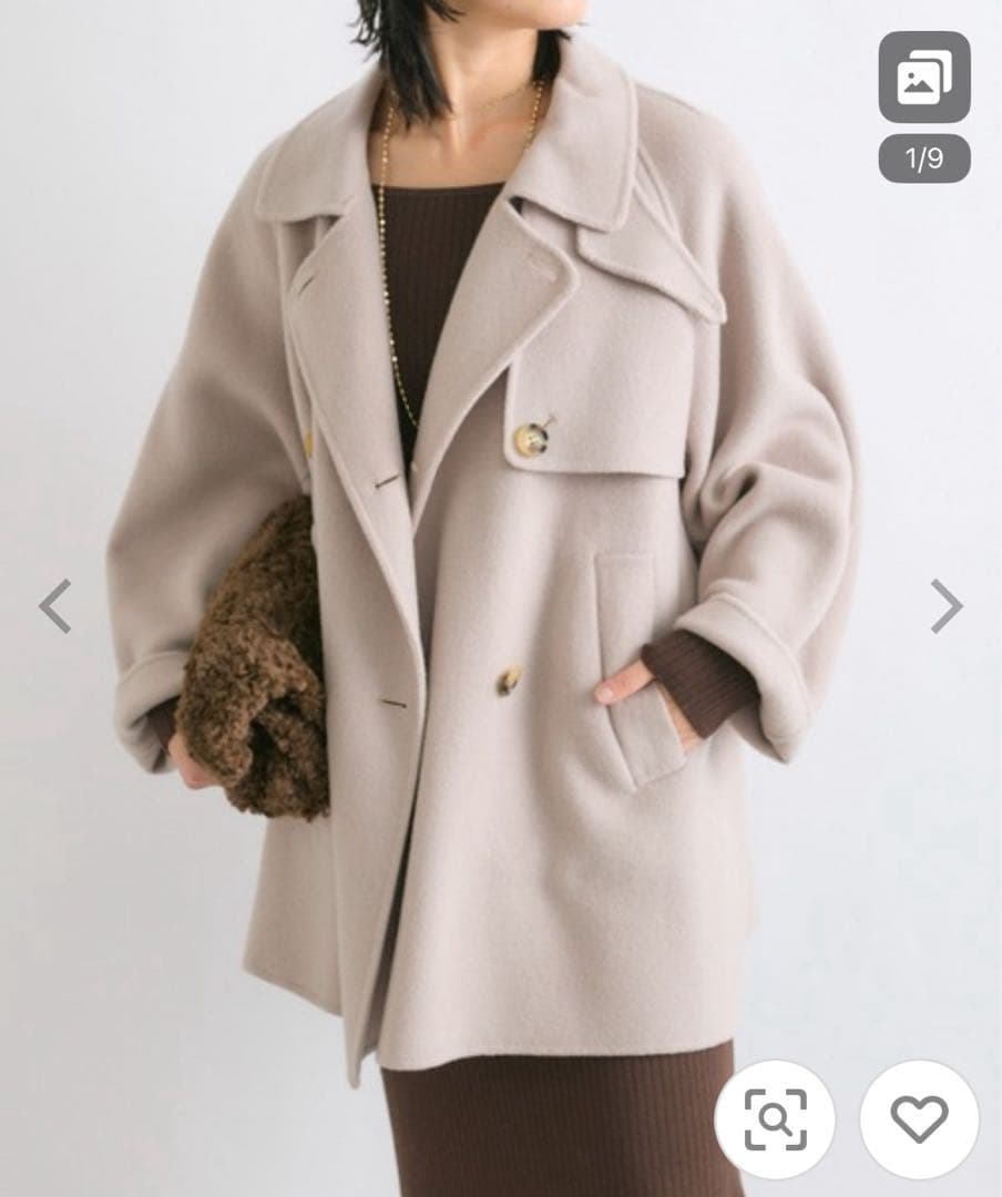 【軽い着心地】ウールリバーミドルコート　グレージュ