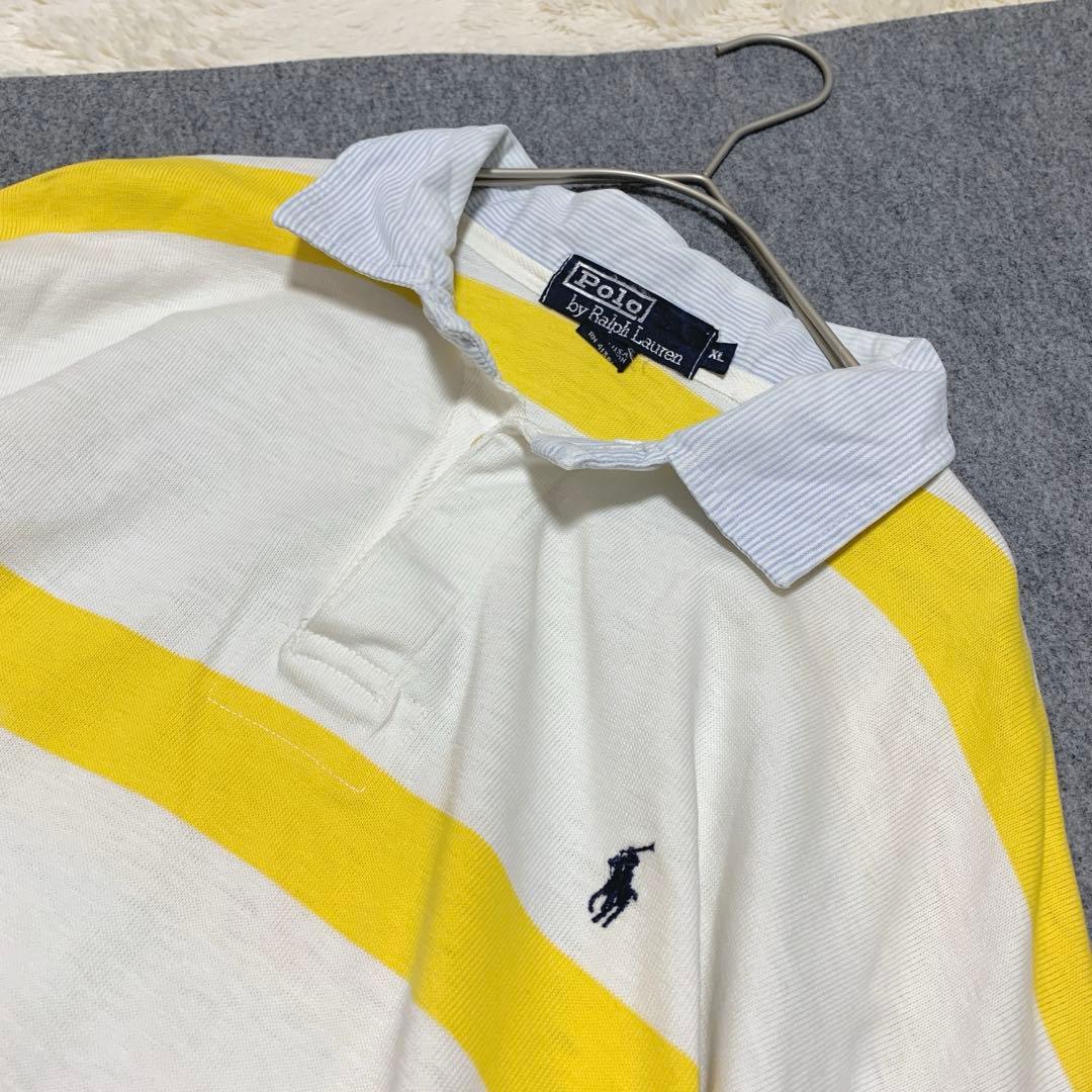 ポロラルフローレン ボーダー柄ラガーシャツ イエロー ポニー刺繍 XL