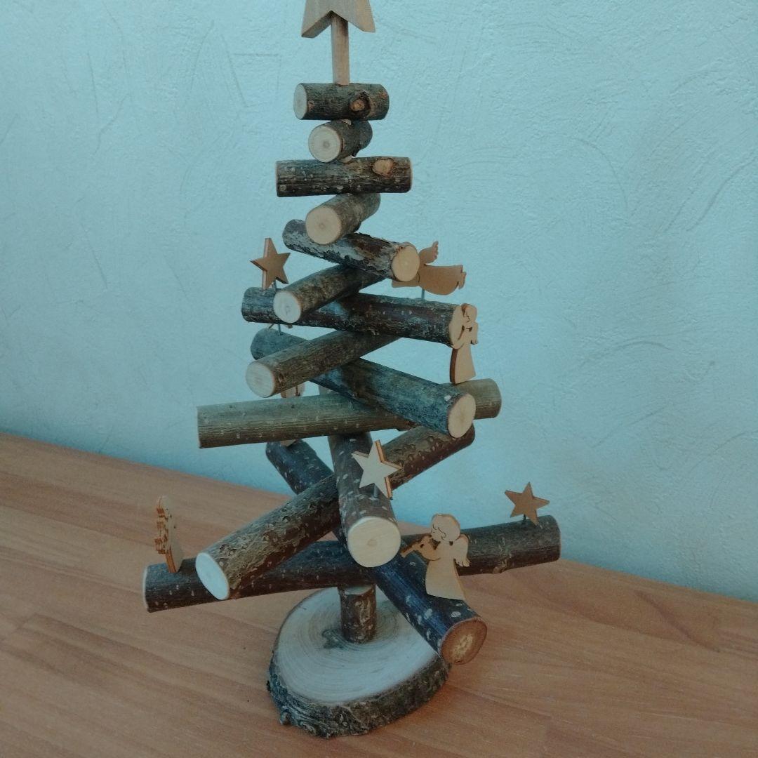 木製クリスマスツリー 星と人形付き