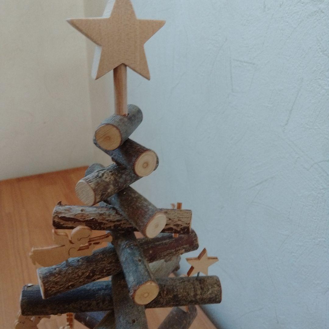 木製クリスマスツリー 星と人形付き