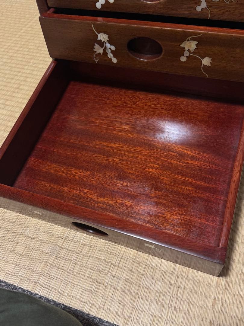 花梨　螺鈿家具　唐木　小引き出し　三段　アンティーク　ヴィンテージ