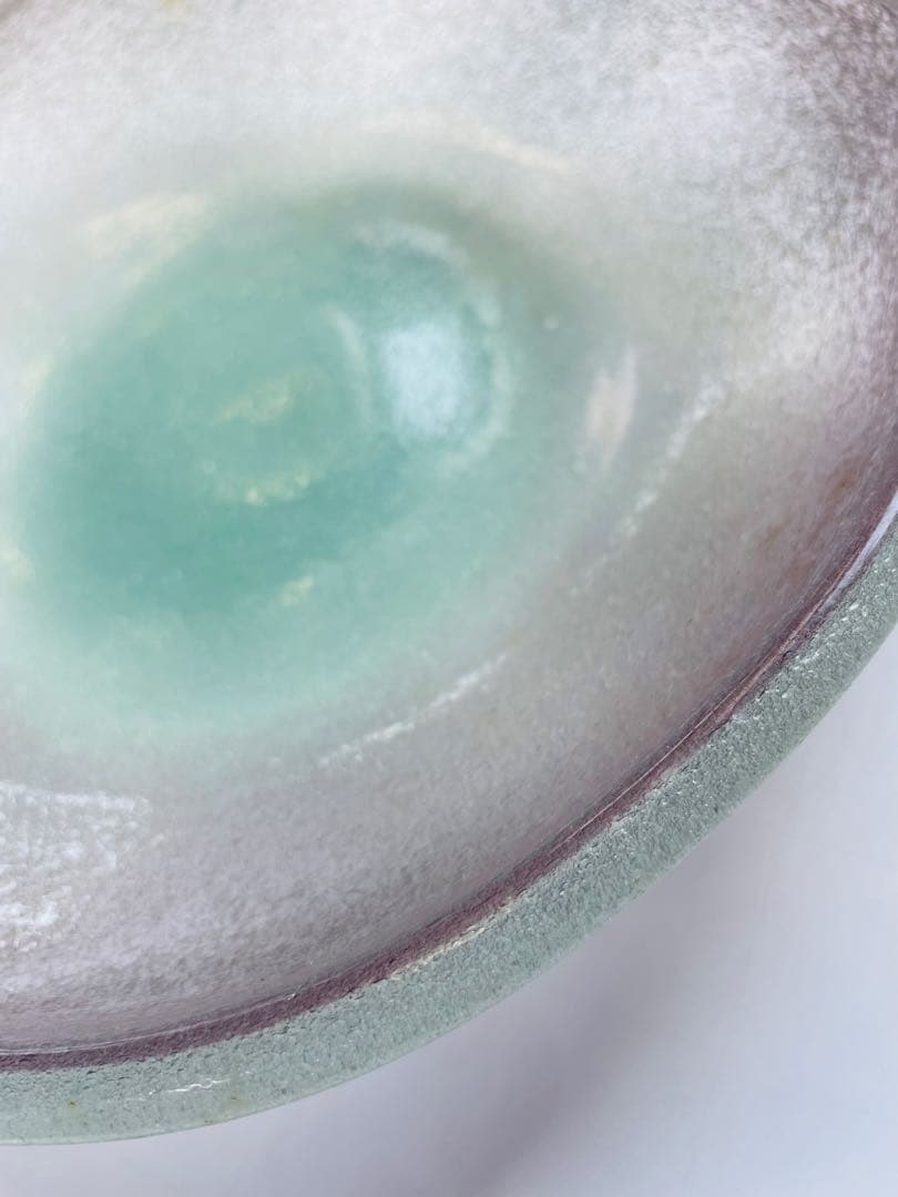 [美品] 現代の名工 稲嶺盛吉作 琉球ガラス24㌢大皿 泡ガラス 宙吹ガラス