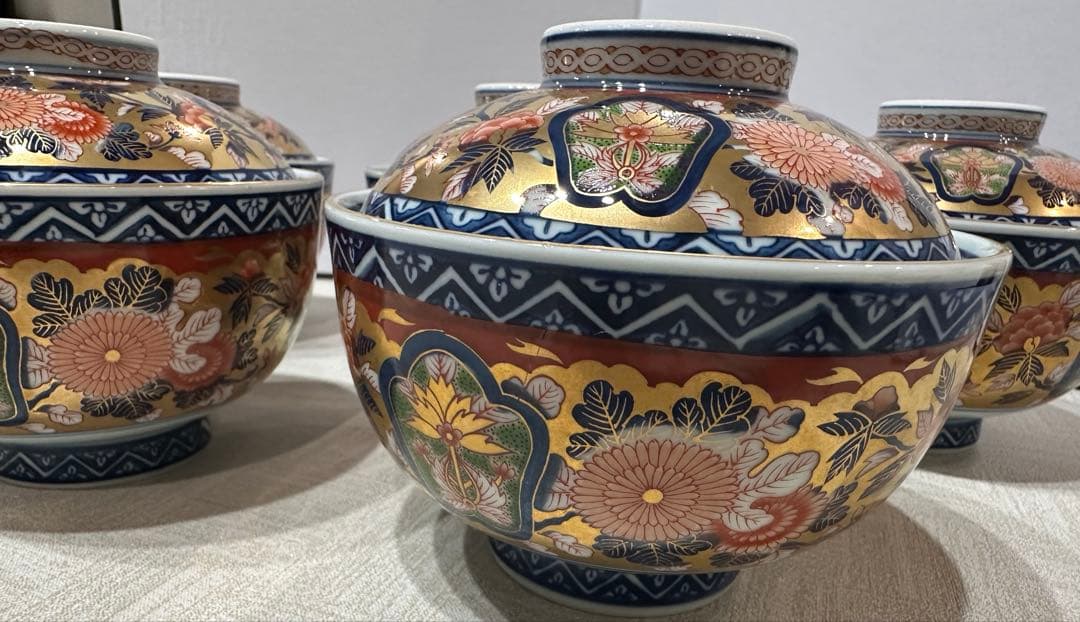 極錦金彩古伊万里 賞美堂 其泉窯 蓋つき煮物椀 5個セット