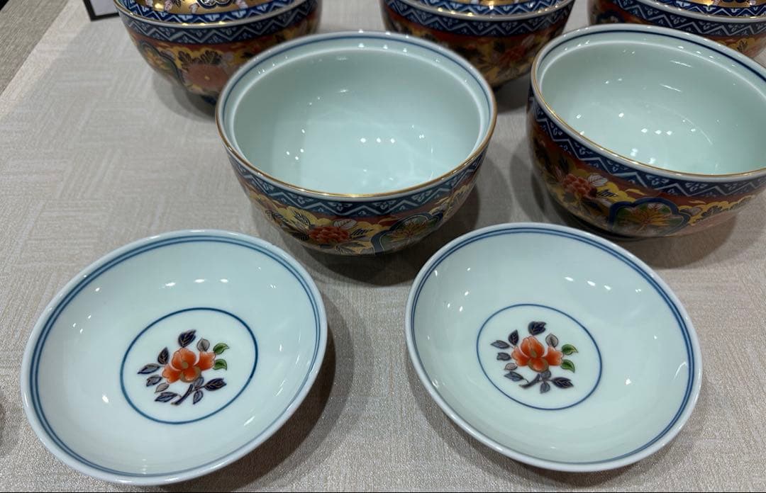 極錦金彩古伊万里 賞美堂 其泉窯 蓋つき煮物椀 5個セット