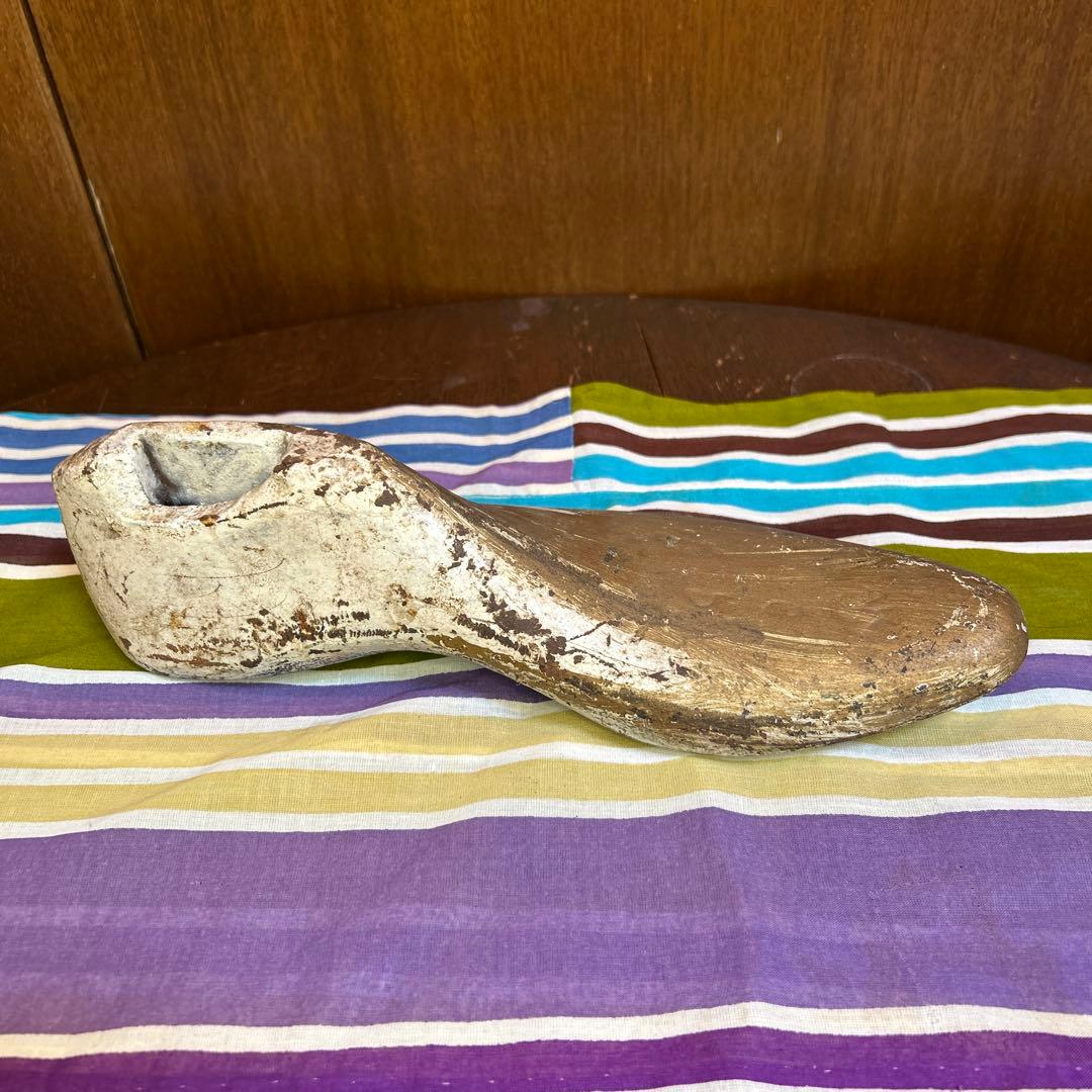 レアフランスアンティーク白のアイアン製/鋳物　靴型ドアストッパー/置物/オブジェ