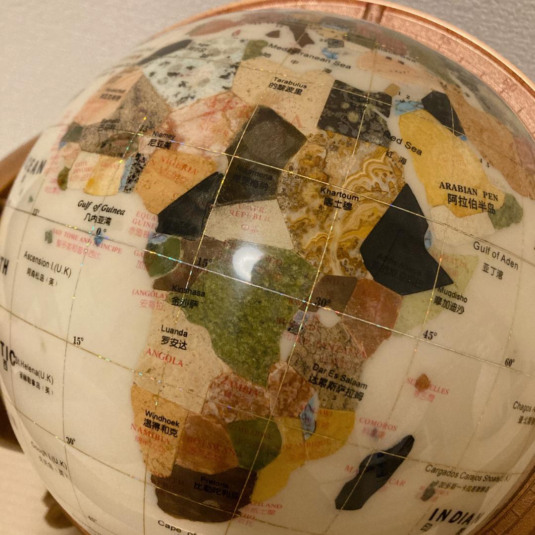 宝石地球儀 大型 天然石 パワーストーン 卓上 高級インテリア 3脚