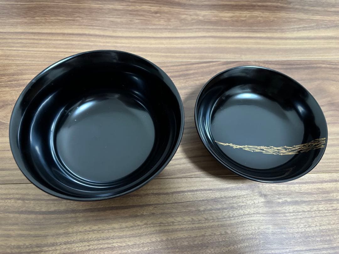 漆器 煮物椀5個セット　松葉蒔絵　溜塗欅　線筋