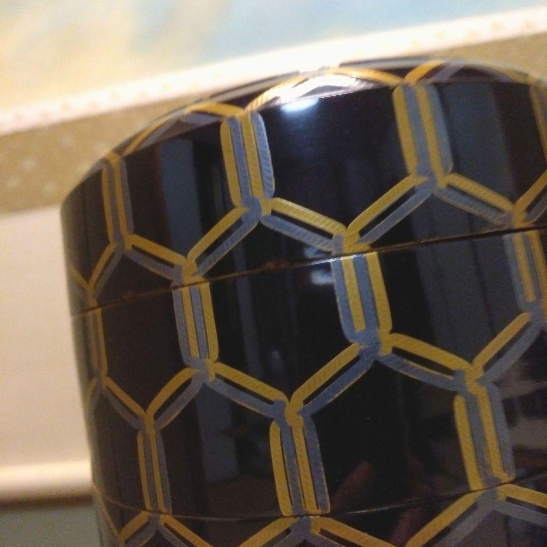 江戸時代骨董 金と銀の紐が六角形に結ばれた模様 四段重箱