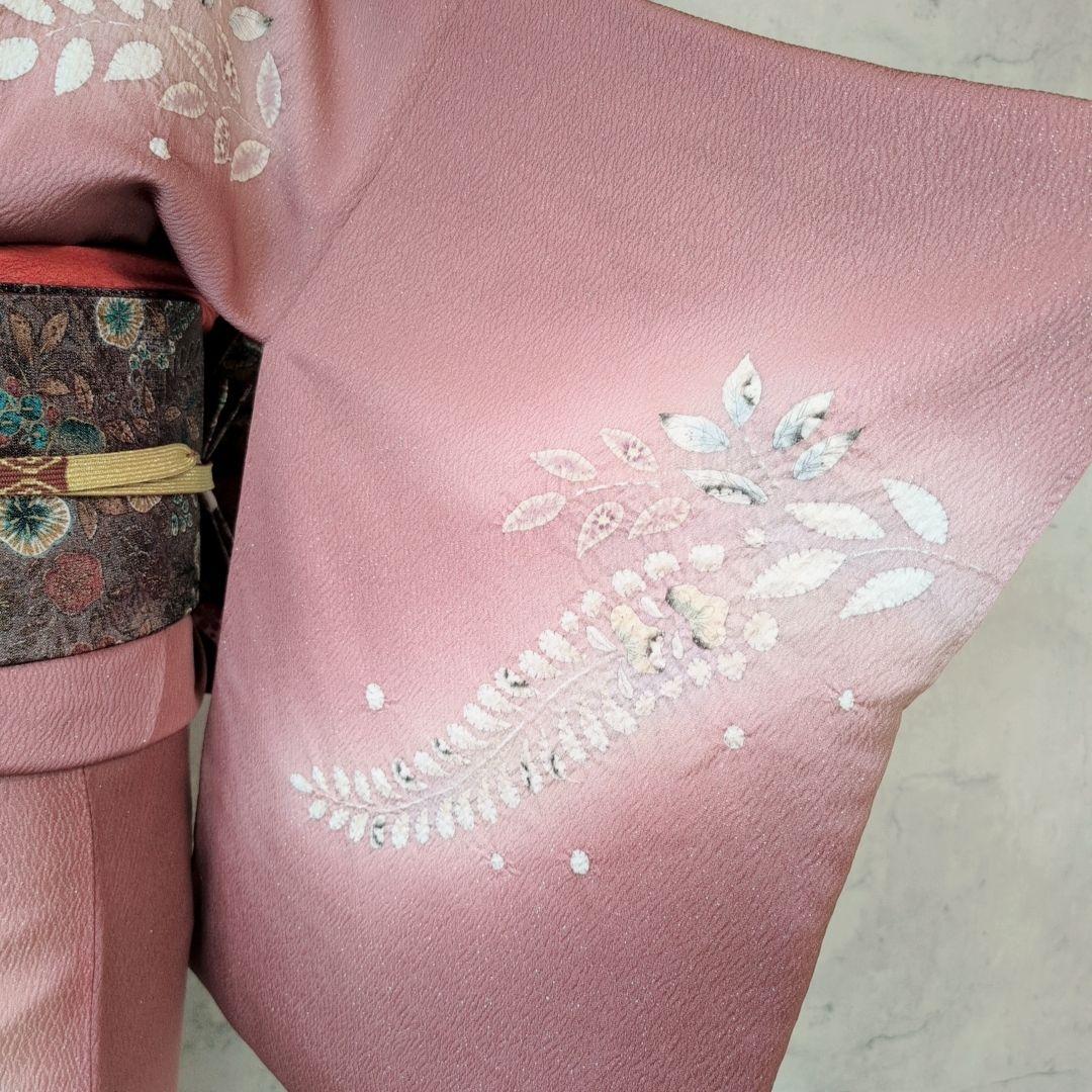 訪問着　フルセット　着物　正絹　辻ヶ花　エンジ 赤　上品な輝き　F9