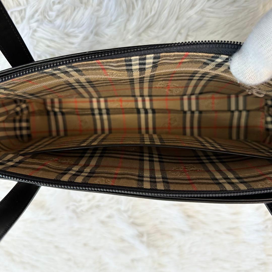 Burberry バーバリー レザー ハンドバッグ ノバチェック 黒 ブラック