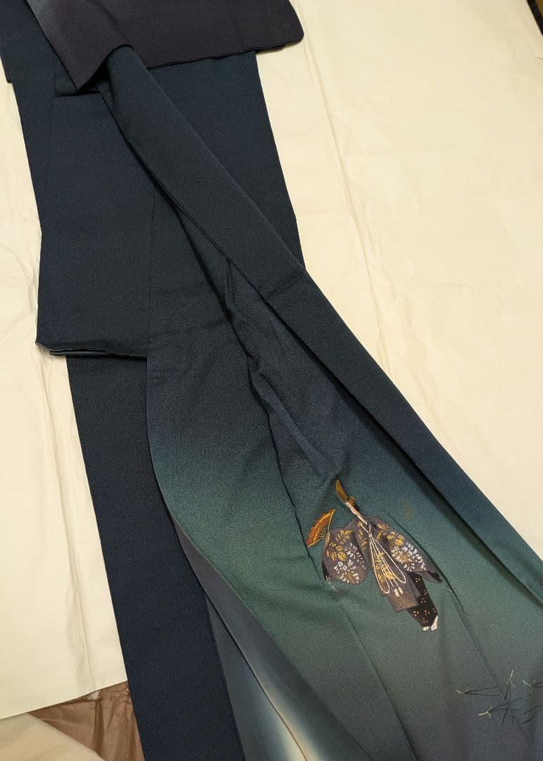 【逸品】高級　作家物　訪問着 グラデーション 青緑 伝統柄 正絹　45万