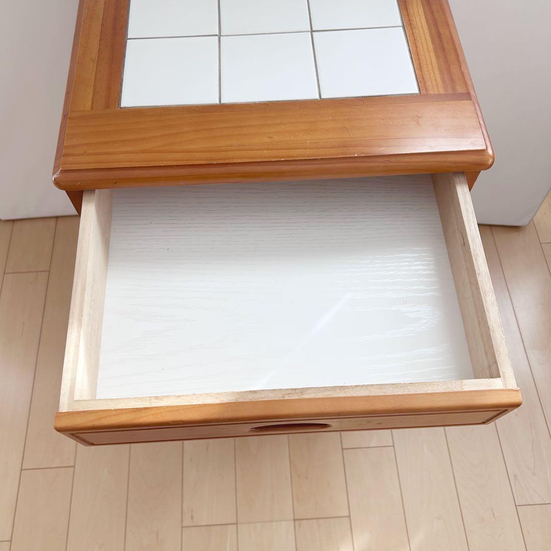 タイル　カントリーダストボックス　キャスター　パイン　2連引き出し　アンティーク