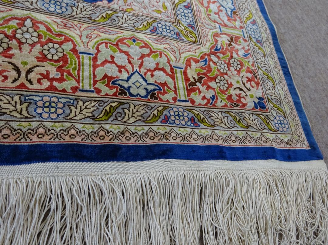 トルコ　ヘレケ　シルク　ペルシャ絨毯　工房サイン　アクセントラグ　美品