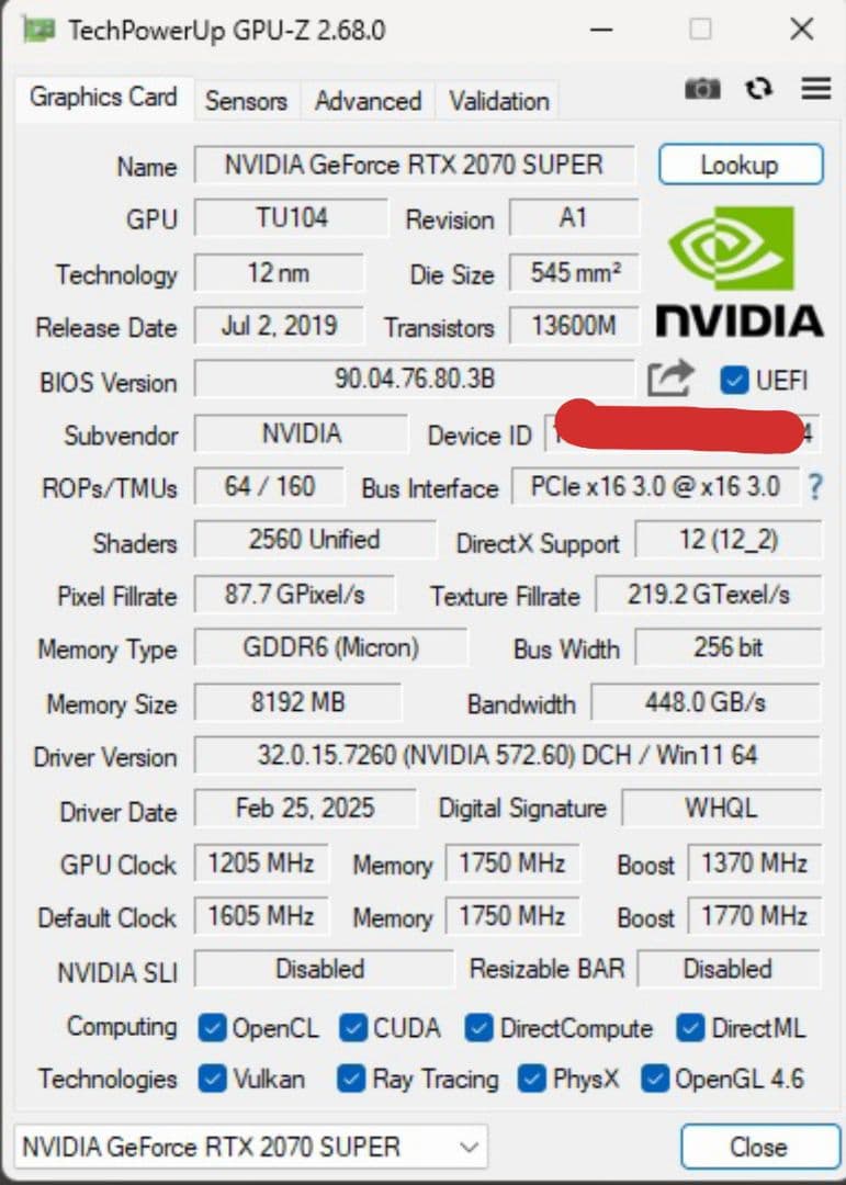 PALIT GEFORCE RTX 2070 SUPER グラボ難有
