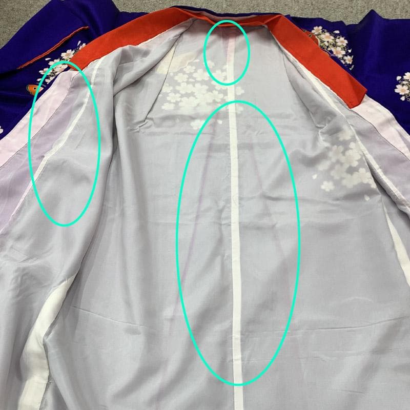 510ag8■七五三 七歳 女児 着物&開き帯&長襦袢 蝶 菊 花丸文■美品