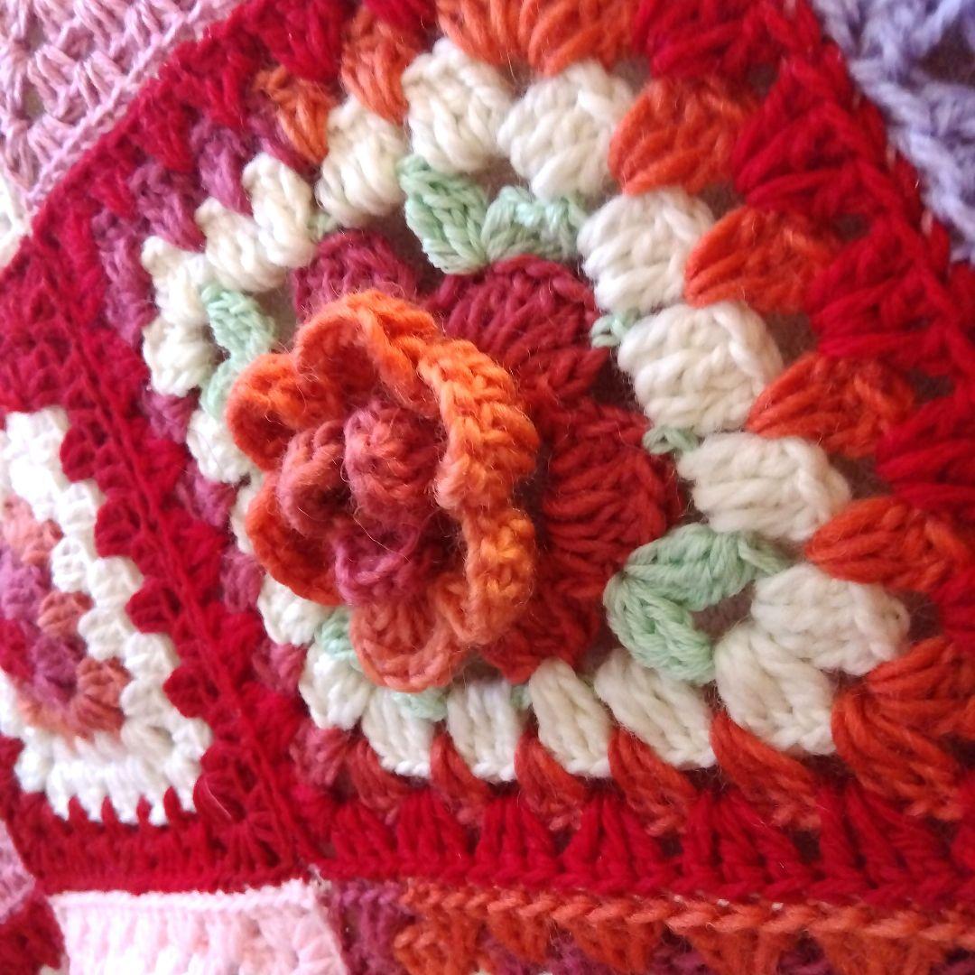 カラフル グラニースクエア ブランケットお花のベットカバー