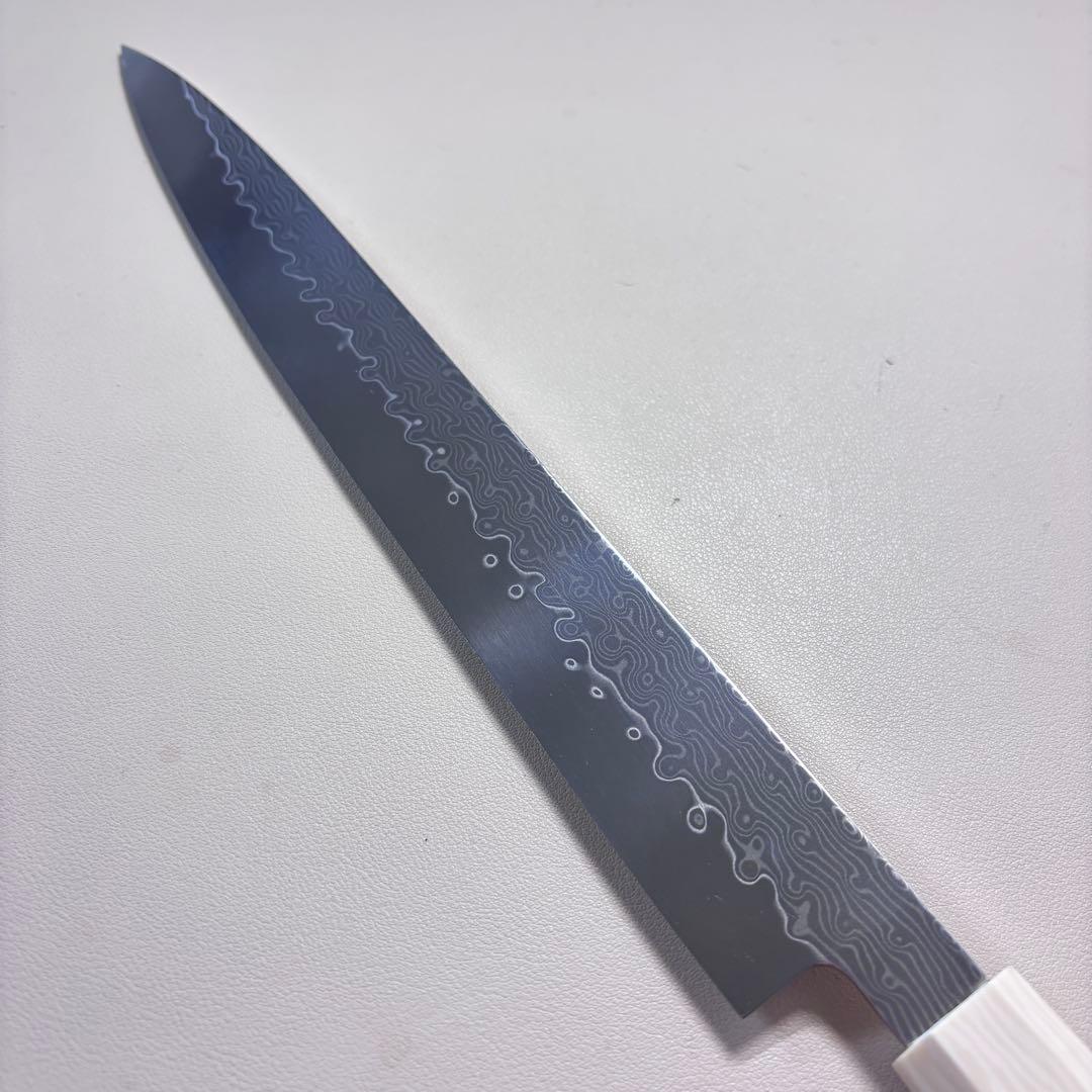 尺300mm 柳刃包丁 墨流しダマスカス　人工象牙八角柄 和包丁 白~