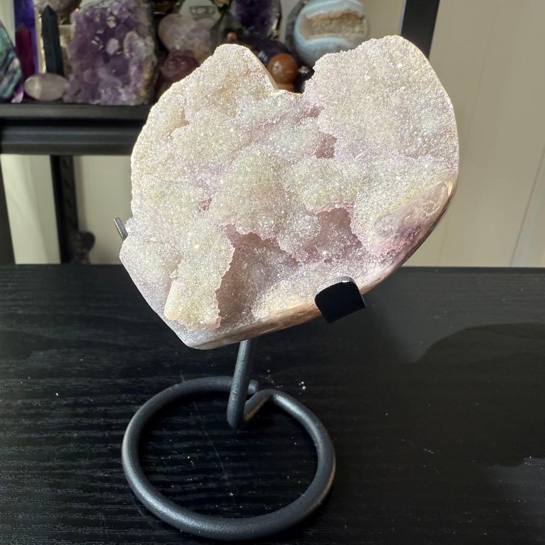 天然石シュガーアメジストのハート　置物NO.112409