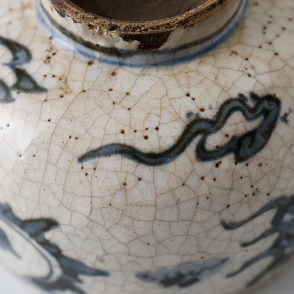 時代物 安南写 染付 花唐草文 茶碗 絞り手 茶道具 抹茶碗