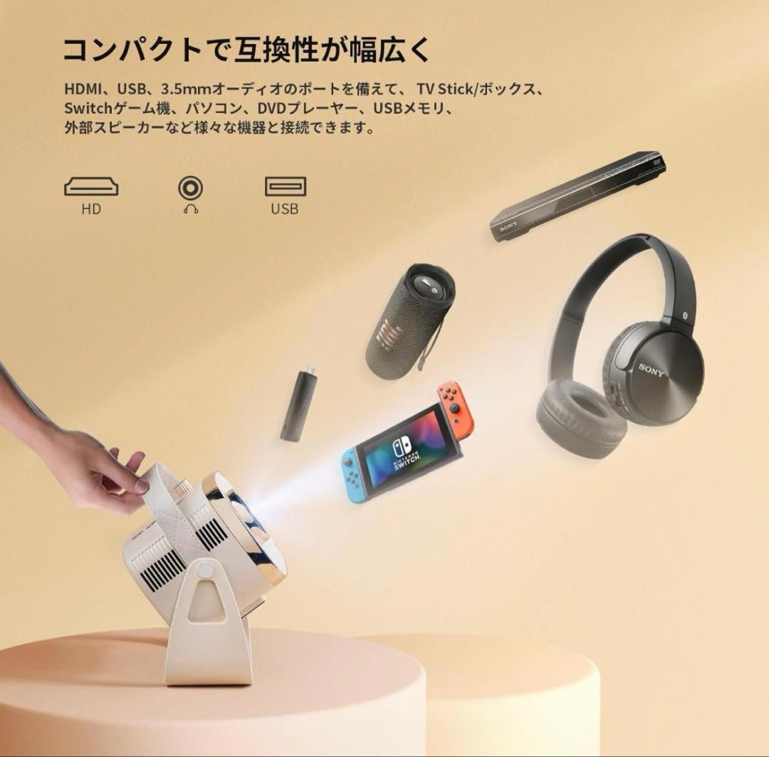 ホワイトプロジェクター 360度回転スタンド付き