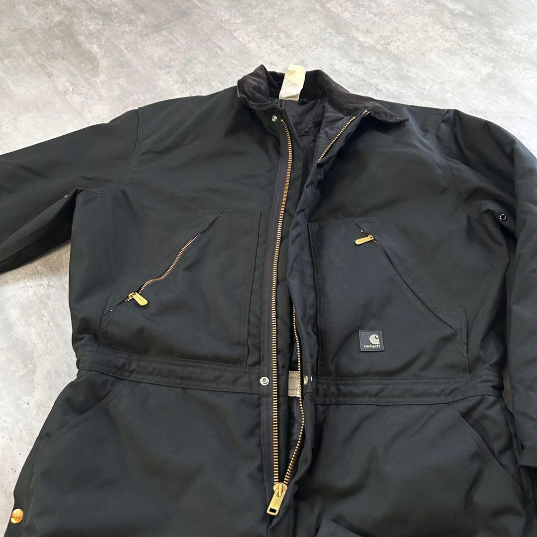 P276【42R】【ダブルニー】カーハート 防寒つなぎ 中綿入り 黒 メキシコ製