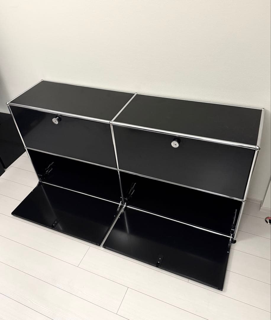 USMハラー キャビネット シェルフ 鍵付き ブラック 2列2段 リビング収納