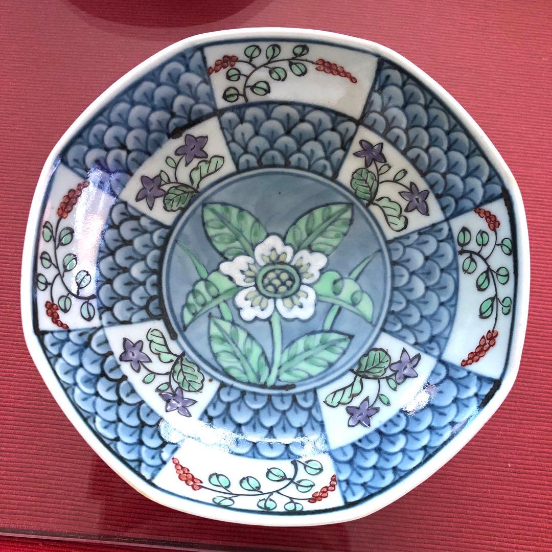 専用になります♪佐藤走波　染錦市松花辨草花文　八角組鉢　5個