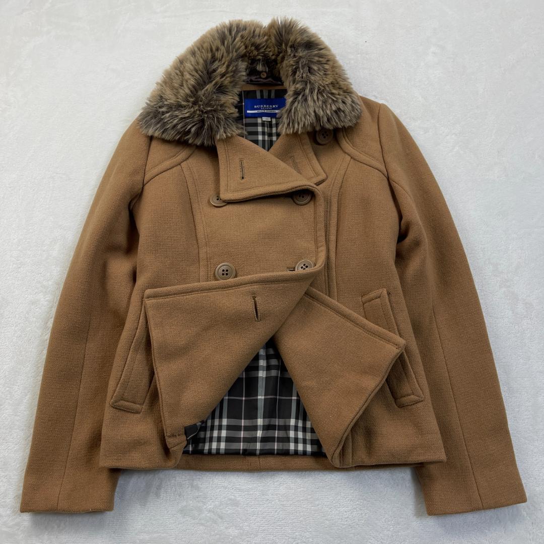 BURBERRY BLUE LABEL　襟ファー付きピーコート　キャメル