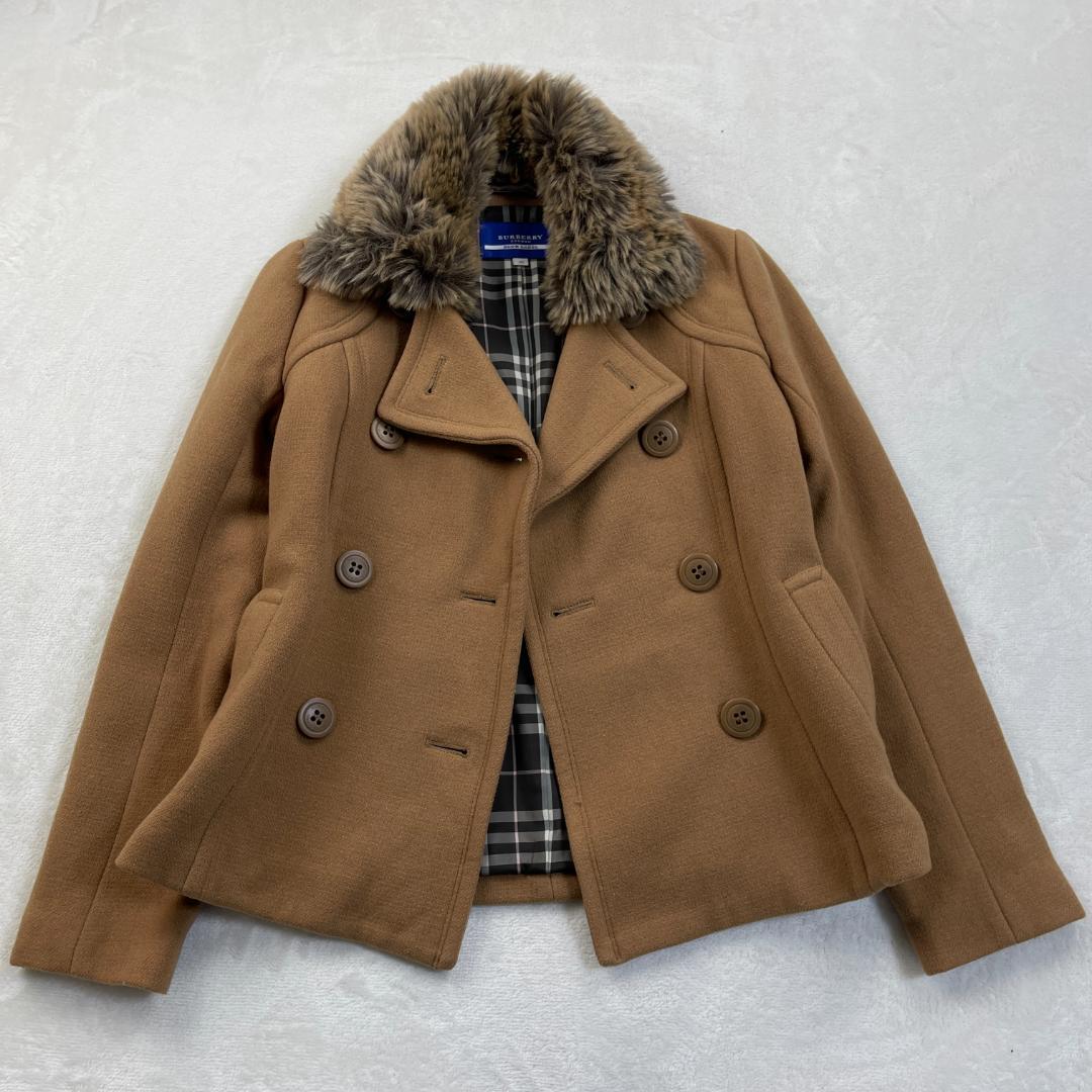 BURBERRY BLUE LABEL　襟ファー付きピーコート　キャメル