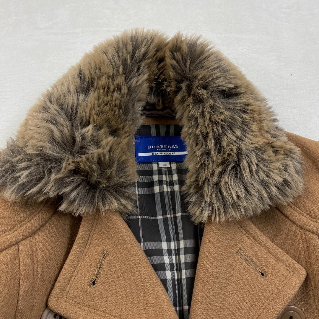 BURBERRY BLUE LABEL　襟ファー付きピーコート　キャメル