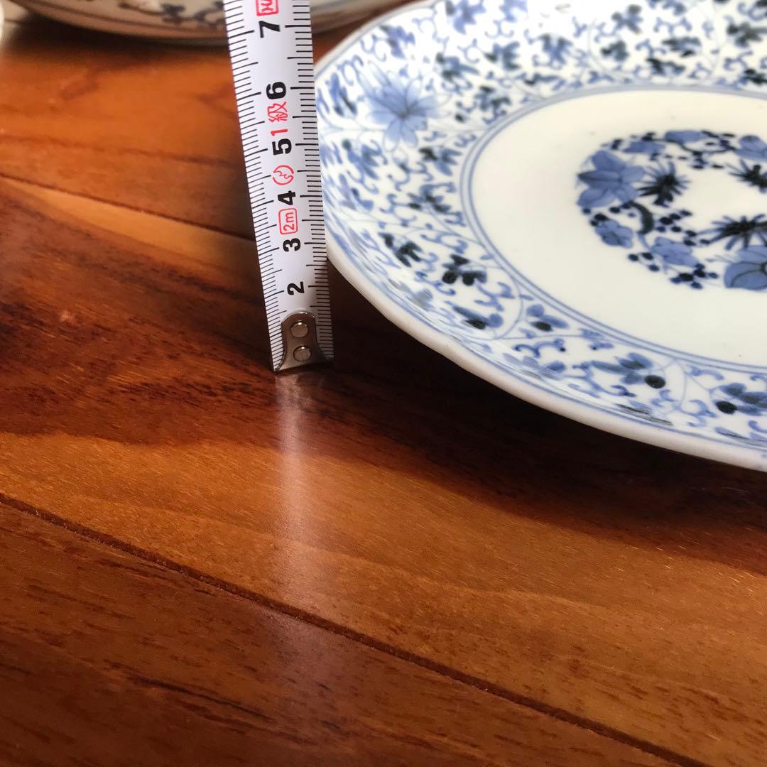 古伊万里染付花唐草文　青い花模様の皿7寸　5枚セット