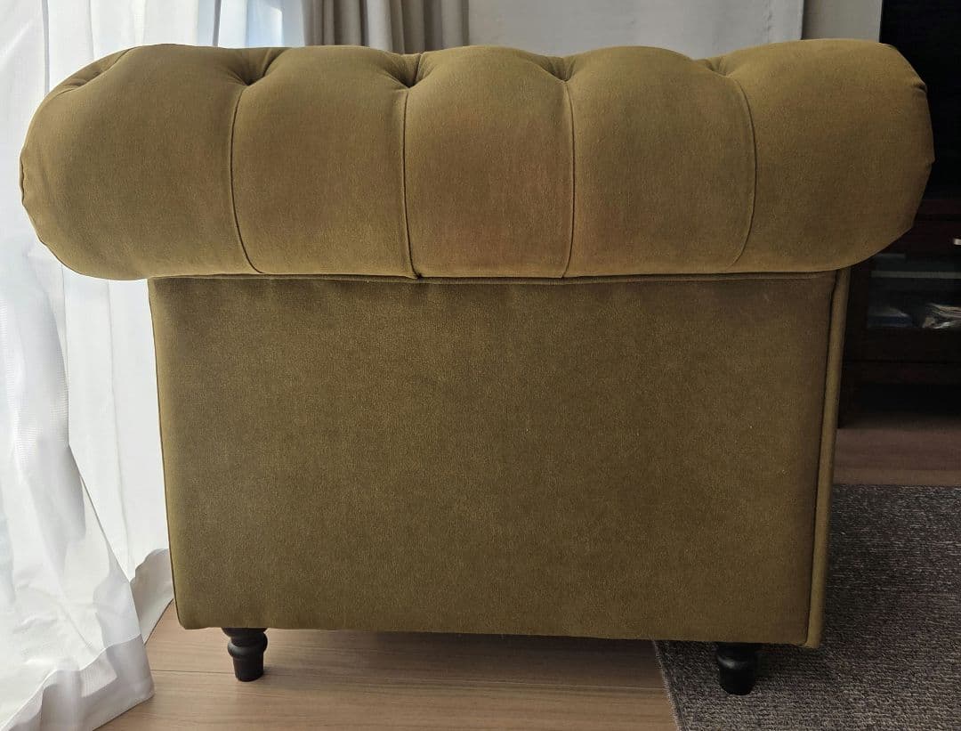 チェスターフィールド 布張り オリーブグリーン 1人掛けソファ
