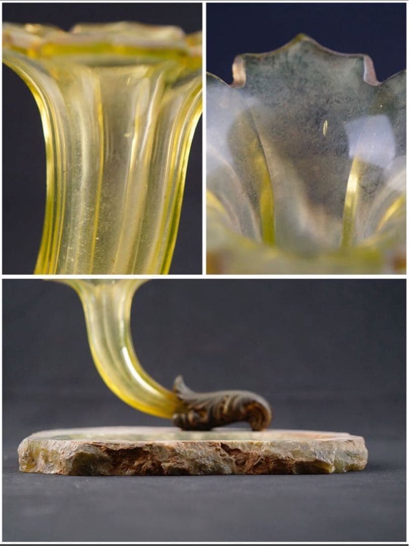 西洋 豊穣の角 コルヌコピア フリル ウランガラス 金彩 小物入れ 時代物