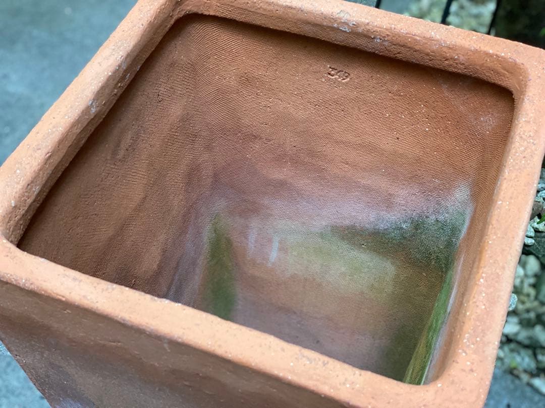 テラコッタ 角大型植木鉢　受け皿付き