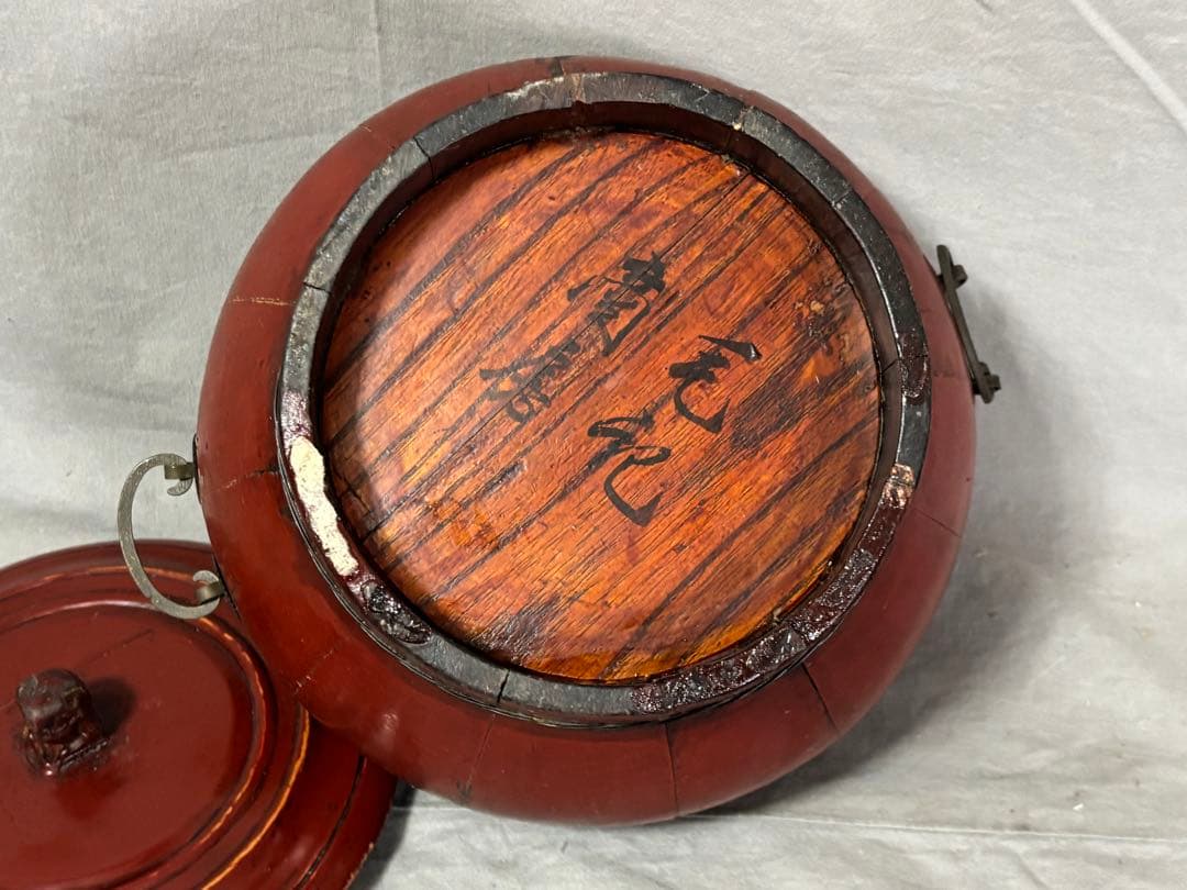 李朝 琉球 朱塗手桶 木製 銅製金具 時代