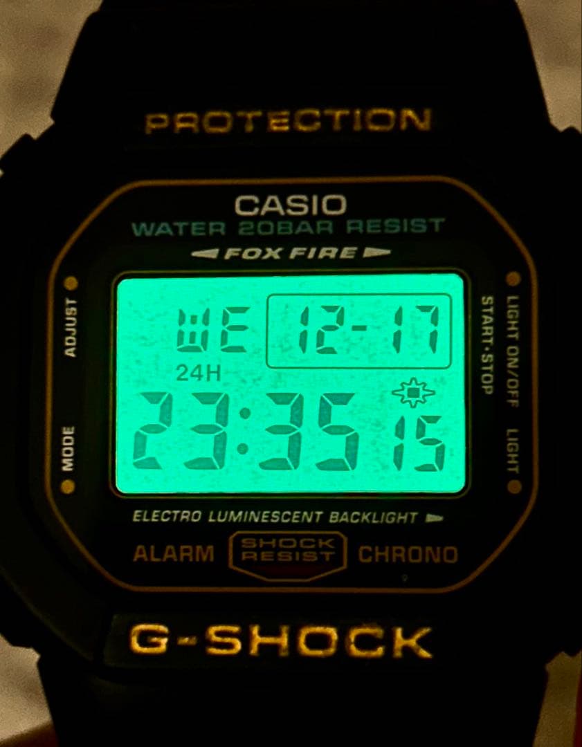 アッツG-SHOCK DW-5600Eゴールド液晶 FOXFIRE