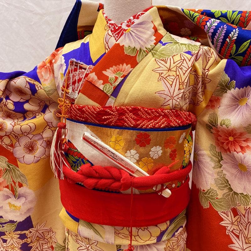 512ag36◎七五三 七歳 女児 アンティーク着物&袋帯 レトロ 花丸◎