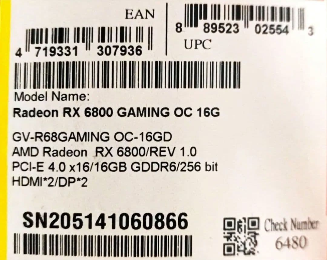 【極美品・箱あり】Radeon RX 6800 GAMING OC 16G