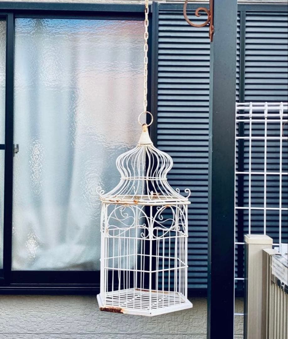 アイアン＊シャビー錆びアンティーク鉄金属エイジング＊アンティーク白い鳥かご