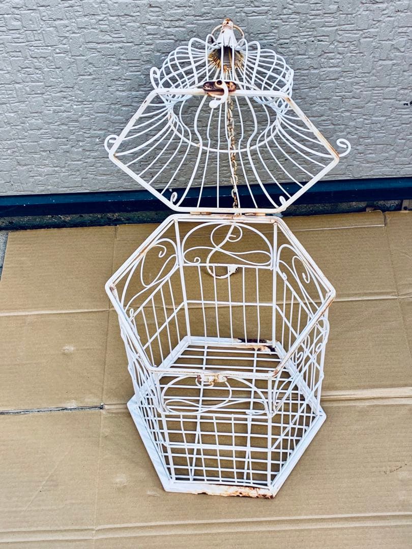 アイアン＊シャビー錆びアンティーク鉄金属エイジング＊アンティーク白い鳥かご