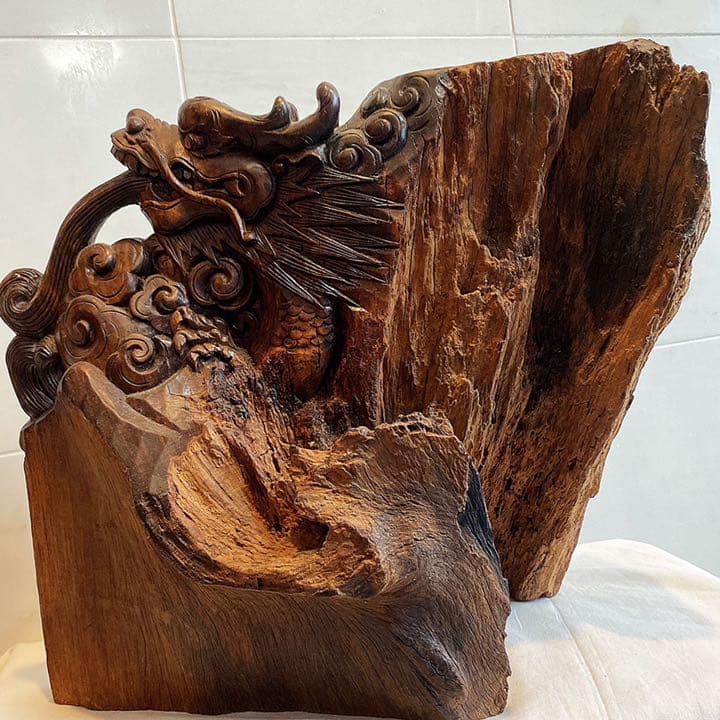 ⭕️木製彫刻 龍の置物 龍神 開運 風水 木彫り龍 縁起物