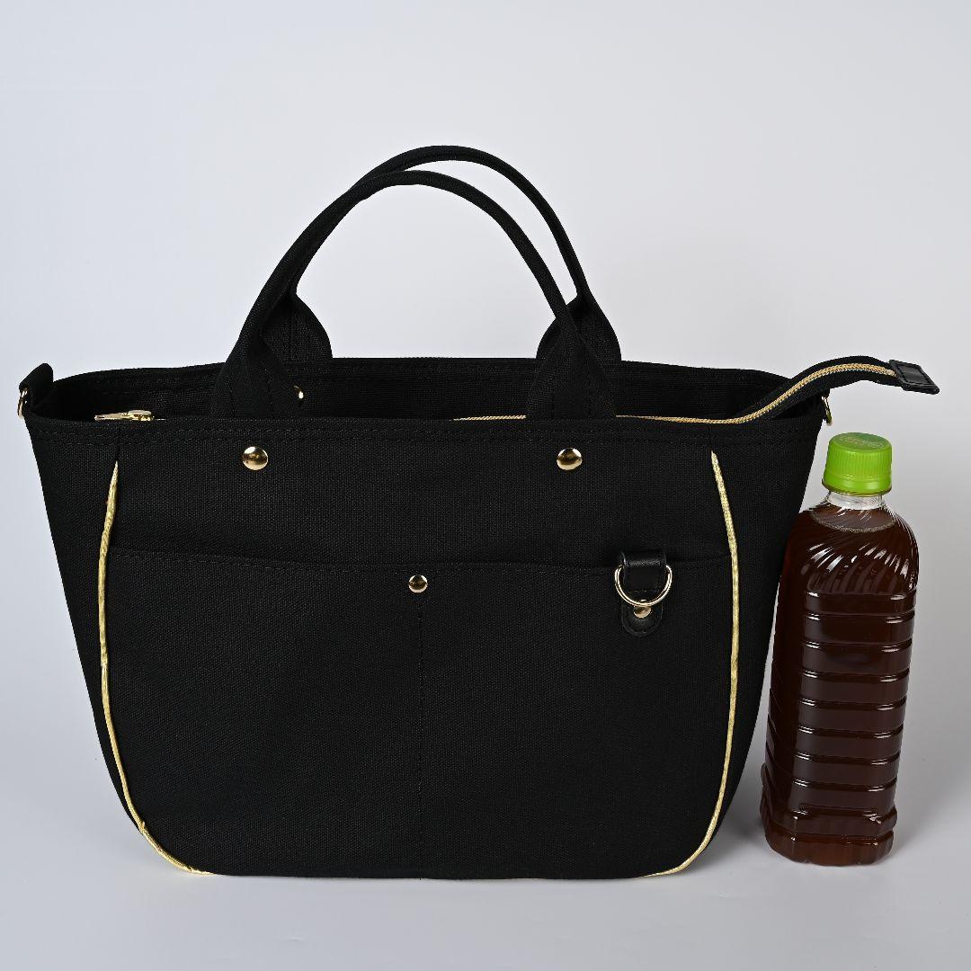 [柴はち☆]8号/11号×倉敷帆布×8番糸 玉縁ラウンドトートL(黒/金)