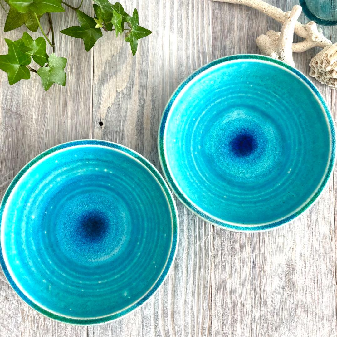 ガラス彩陶器 中皿 沖縄オーシャンブルー 2枚セット