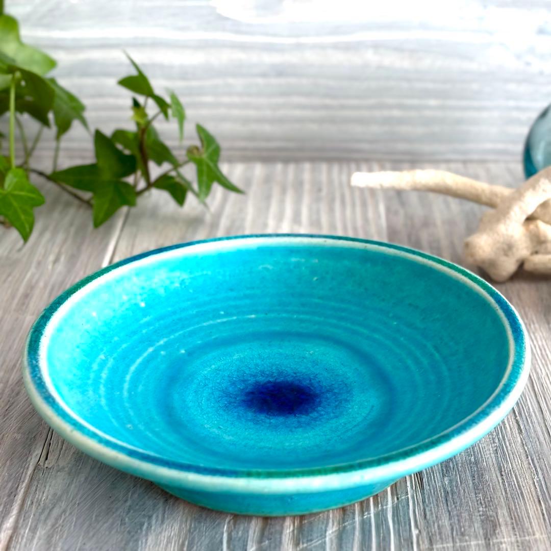 ガラス彩陶器 中皿 沖縄オーシャンブルー 2枚セット