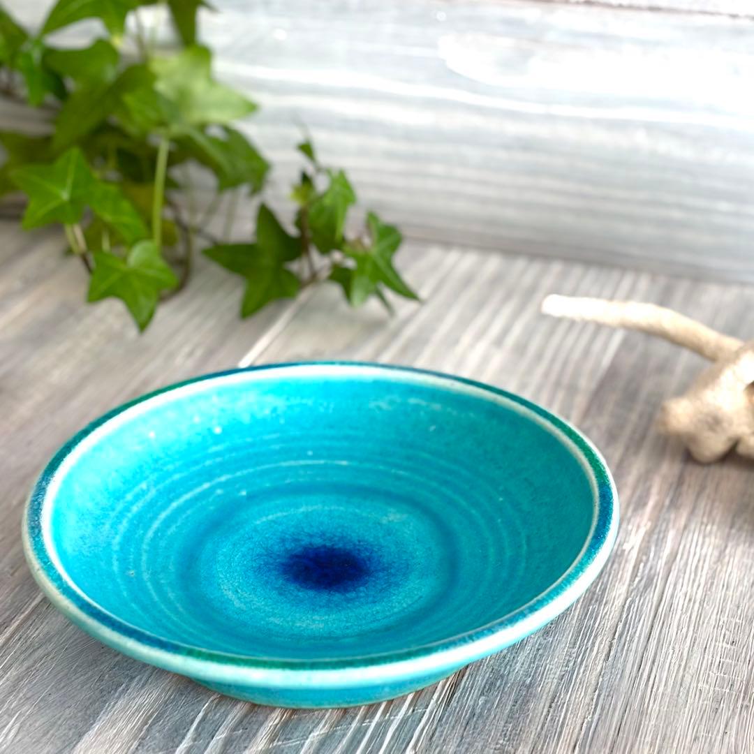 ガラス彩陶器 中皿 沖縄オーシャンブルー 2枚セット