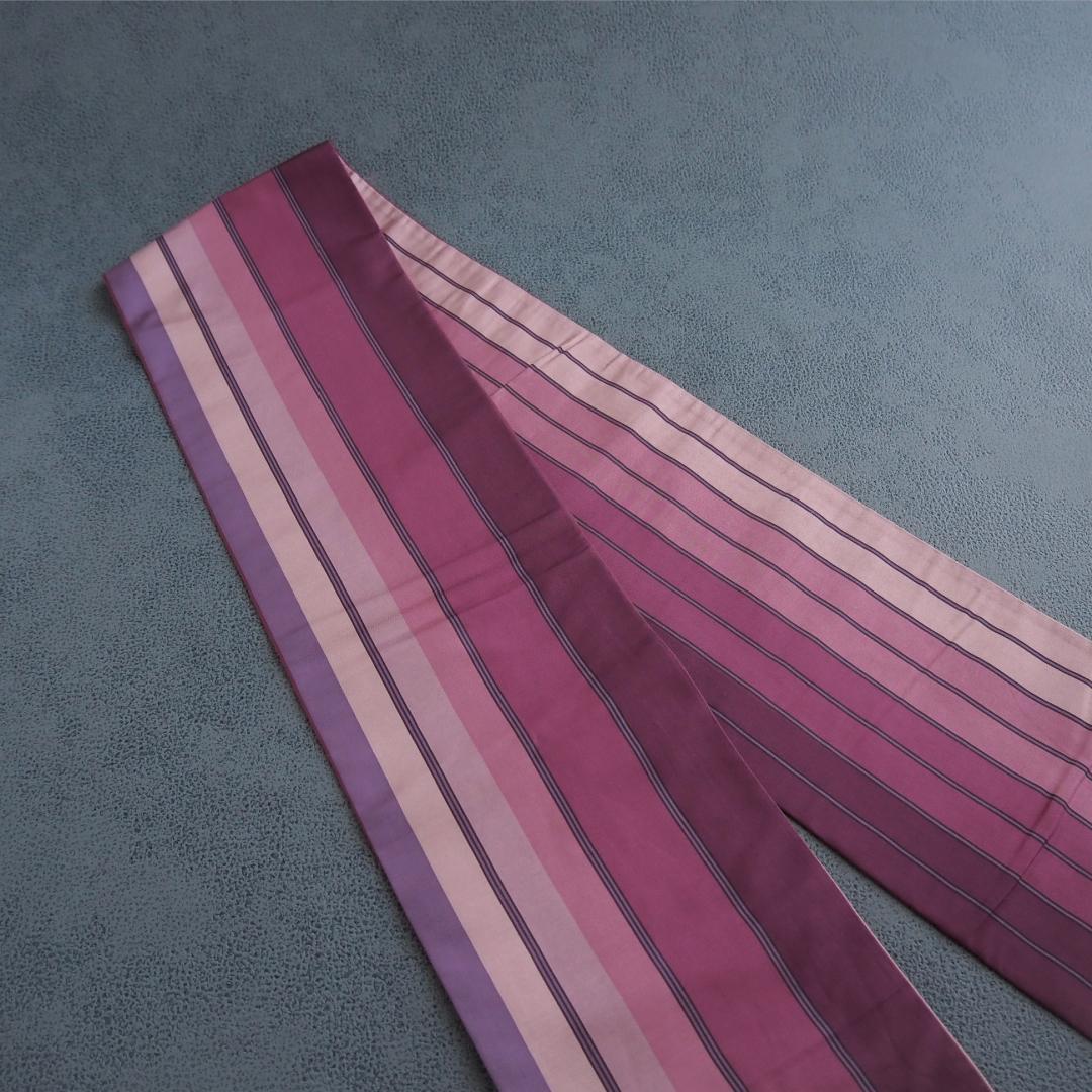 【特別最終SALE !】本場筑前博多織 正絹 半幅帯♪ 子持ち縞 モダン 紫